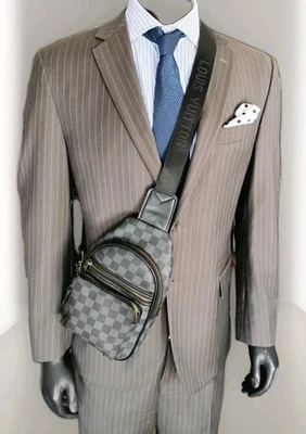 $1495 Traje Personalizado Joseph ABBOUD 40R 34w 2 Piezas Super 100 Lana Marrón Rayas  Foto 1 de 4