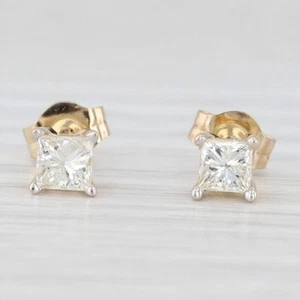 0.60ctw Princess Diamond Solitaire Stud Earrings 14k Yellow Gold - Picture 1 of 7
