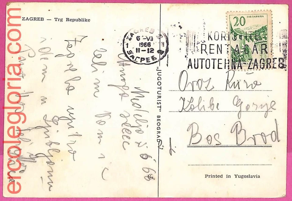 ak1088 - Yugoslavia - Postal HISTORY - Postmark on Postcard - 1966 - Auto - Image 1 of 1