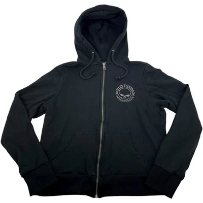 Women's Black Harley Davidson Willie G Skull Full Zip Hoodie Sweatshirt Sz Large - Image 1 of 4