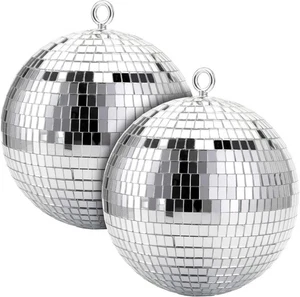 2 Pack Mirror Disco Ball - Silver Hanging Disco Ball with Hanging Rings  - Picture 1 of 6