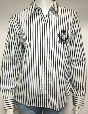 LAUREN RALPH LAUREN PETITE STRIPED BUTTON UP SHIRT WOMENS SIZE LARGE PETITE - Image 1 of 4
