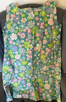 Vintage Sears Shift Dress  60s 70s Green Floral Beach Size 10 12 Medium Mod - Image 1 of 4