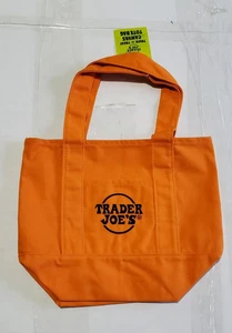 Trader Joe’s Trick-or-Treat Mini Canvas Tote Bags Pumpkin Orange with Black Logo - Picture 1 of 2