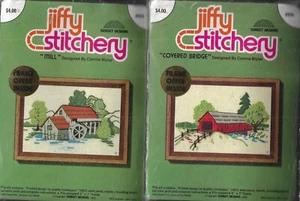 Jiffy Stitchery 2 kits ~ puente cubierto y molino ~ kits de bordado crewel 806 y 808 - Imagen 1 de 2