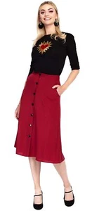 Voodoo Vixen «RED HEART» Button Front 50s A-LINIE ROCK Midi Skirt Rockabilly - Bild 1 von 5