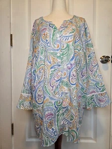 Alfred Dunner 2X Paisley Cotton Tunic Kimono Bell Sleeve Boho Beachy Vacay  - Picture 1 of 8