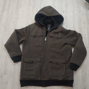 Billabong Houndstooth Sherpa Fleece Lined Coat Jacket Mens XL Hooded Brown - Picture 1 of 13