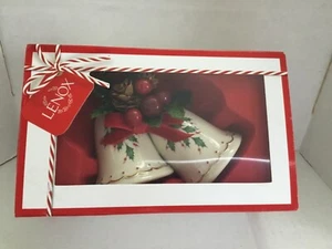 2 Lenox Porcelain Holly & Berry Gold Trim Christmas Bell Ornament- NIB - Picture 1 of 4