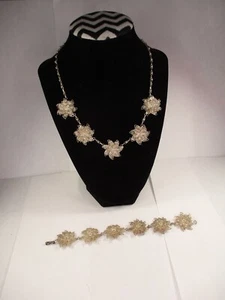 Vintage Sterling Silver Flower Filigree Necklace With Matching Bracelet Set 925 - Picture 1 of 24