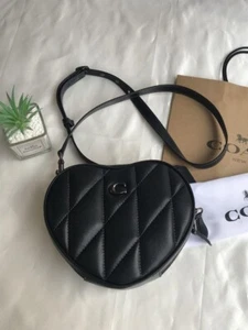 NWT Coach Quilted Leather Heart Crossbody Black - Picture 1 of 9
