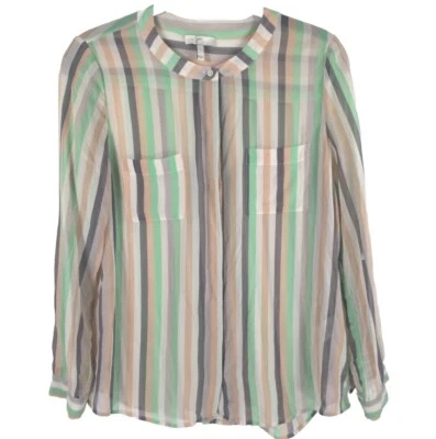 Camisa para mujer JOIE PEQUEÑA 100 % SEDA 100 % oculta con botones manga larga bolsillos a rayas Foto 1 de 4