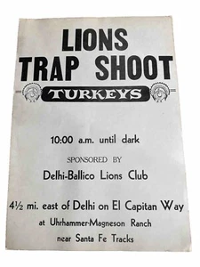Lions Club Trap Shoot Turkey Paper Sign Delhi-Ballico CA Hunting Merced Cty - Picture 1 of 5