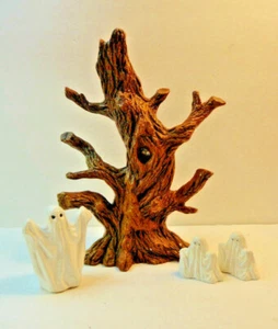 Holland Mold Lot/3 Halloween Ghosts & Spooky Googly Eyes Tree Ceramic Figurine - Bild 1 von 12