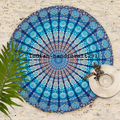 Tapete de ioga India redondo redondo hippie mandala tapeçaria boho praia jogar tapete decoração - Imagem 1 de 3