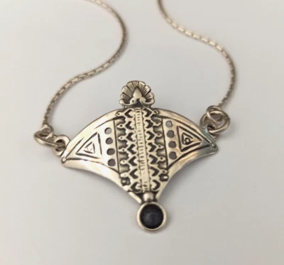 Collar Art Deco Renacimiento Plata Abanico Colgante Curvo Lapislázuli Artesano De Colección Años 90 Regalo Foto 1 de 4