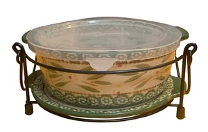 Temp-Tations Ovenware By Tara Old World Green 1.5 Quart Dish W/Rack Trivet Lid - Picture 1 of 6