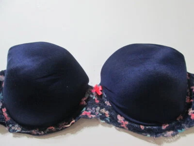Sujetador Victoria Secret Talla 36B Azul Marino Con Aros Push-Up Ajustable Sin Tirantes Encaje Foto 1 de 4