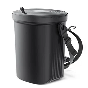 Trash Can for Car Garbage: Leakproof Silicone Waste Bin w/Lid Black - Picture 1 of 6
