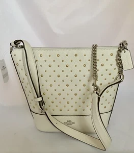 Coach F76671 Nieten kleine Paxton Seesack Kiesel Leder Schultertasche SV/Kreide Neu mit Etikett - Bild 1 von 6
