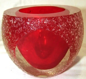 Vintage '60s Murano MANDRUZZATO Modernist RED TEXTURED HANDBLOWN ART GLASS  - Picture 1 of 6
