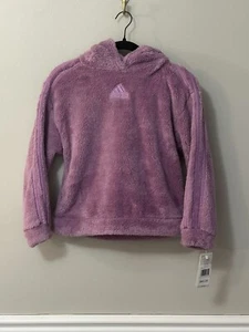 Adidas Girl’s Li Purple Cozy Sherpa Fleece Faux Fur Logo Pullover Hoodie L14 - Picture 1 of 9