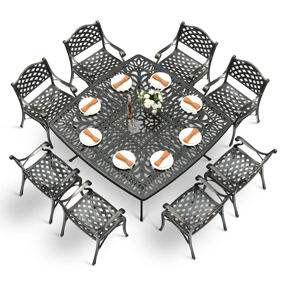 Juego de comedor exterior de 9 piezas sillas de patio y mesa de aluminio fundido muebles de patio Foto 1 de 1