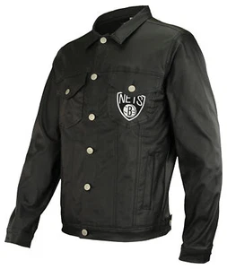 FISLL NBA Herren Brooklyn Nets gewachste Jeansjacke, schwarz - Bild 1 von 3