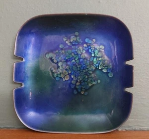 Vintage MCM Enamel on Copper Ashtray by Bovano 6.5" Blue & Green - Picture 1 of 5
