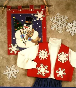 Seasons for Snowflakes Wall Quilt Applique Sewing Pattern Primitive Folk Snowman - Picture 1 of 2
