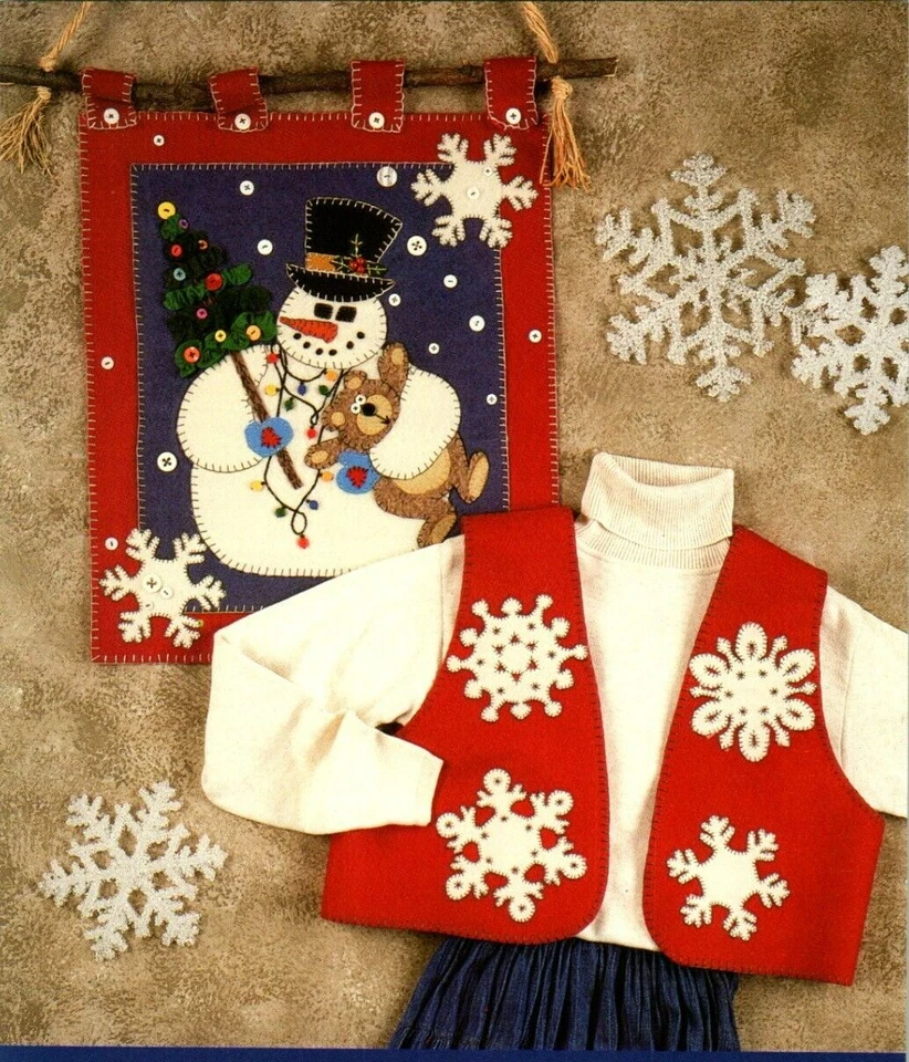 Seasons for Snowflakes Wall Quilt Applique Sewing Pattern Primitive Folk Snowman - Image 1 of 2