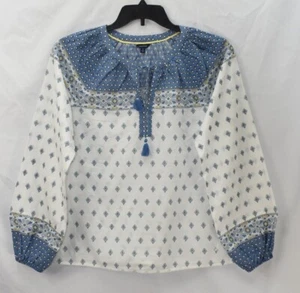 Nautica Women Size S White Cotton Tassels Split-Neck Elastic Boho Peasant Top - Picture 1 of 7