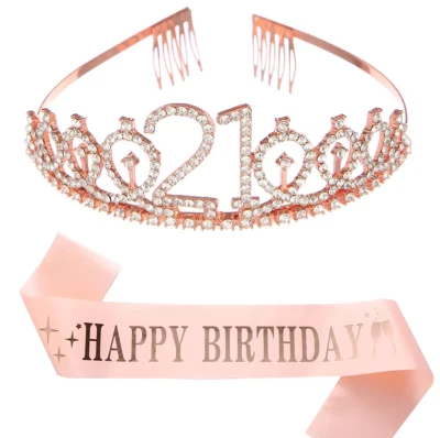 10/16/21/30/40/50/60/70 Cumpleaños Tiara Faja Set, Fiesta Cumpleaños Edad Tiara Foto 1 de 4