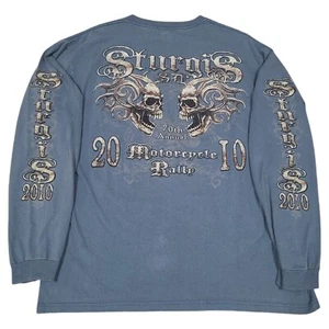 Sturgis Motorcycle Rally Graphic Shirt Long Sleeve Size Large Skull Tribal Y2K - Picture 1 of 12