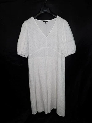 Vestido Banana Republic 16 Blanco Negro Lunares Imperio Midi Manga Corta Cuello en V Foto 1 de 4