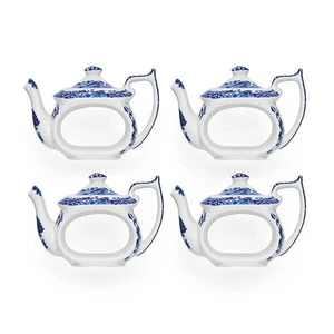 Spode Blue Italian Set of 4 Teapot Napkin Rings - Picture 1 of 6