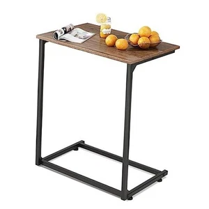Wide Snack Side Table, C Shaped End Table for Sofa Couch and Bed, Light Brown - Picture 1 of 7