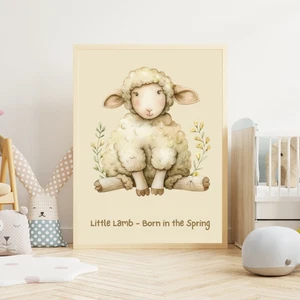 Kids Room Wall Art Poster - The Lamb Cute Animal Print, Nursery Decor - Picture 1 of 9