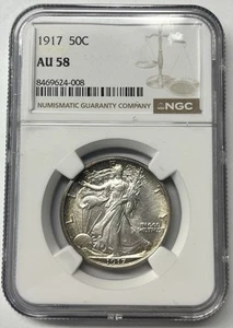 1917 50C NGC AU58 Walking Liberty Silver Half Dollar - Picture 1 of 4