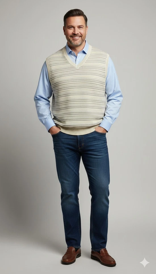 Haggar Big & Tall 男式 3 D 纹理编织奶油毛衣背心,尺寸 XXL (2XL) — 第 1/4 张图片