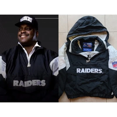 Jaqueta Oakland Raiders anos 90 STARTER puffer 1/2 pulôver yth S kid preta NFL Pro vintage - Imagem 1 de 4