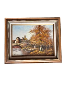 Vtg Original Signed Oil Painting Autumn European City Landscape Framed A Pereira - Picture 1 of 8