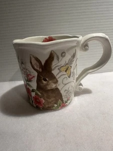 Maxcera Easter Bunny Rabbit Spring Coffee Mug Blue Flowers 20oz - Picture 1 of 7