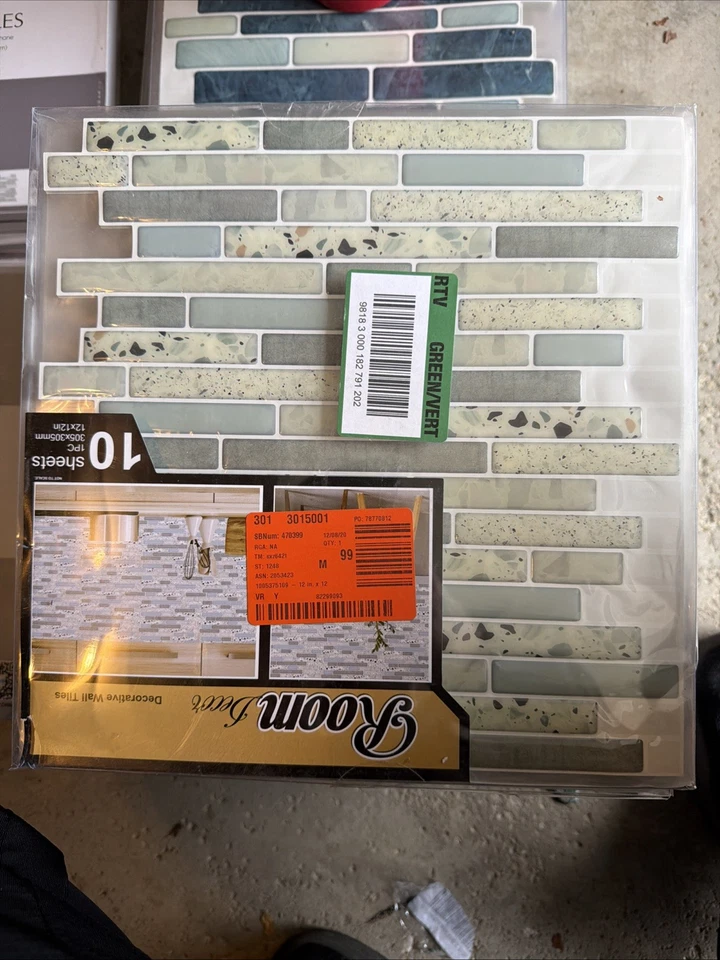 Peel And Stick Decorative Wall Tiles 12 X 12 Green 10 Pack - Image 1 of 2