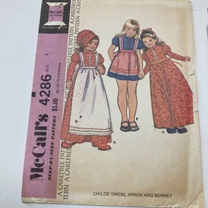 McCall's 4286 Children Size 3 Dress Apron Bonnet 1974 Uncut ~ Factory Folds - Picture 1 of 7