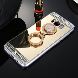 Bling Diamonds Crystals Ring Holder stand Mirror Cases Covers For Motorola Phone