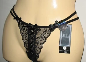 BODY FROSTING - NEW - SIZE: MEDIUM - SUPER SEXY BLACK LACE THONG PANTY - Picture 1 of 4