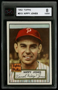 1952 Topps ~ #213 ~ Nippy Jones ~ Filadelfia Phillies ~ KSA 8 casi como nuevo - Imagen 1 de 2