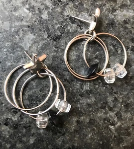 Vintage 1970's Fashion Jewelry Silvertone Post Earrings with Star and 3 Rings - Picture 1 of 1