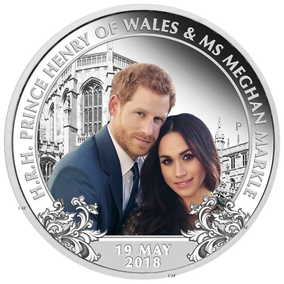 2018 Royal Wedding Prince Henry Ms. Meghan Markle 1oz $1 Silver Proof Coin - Image 1 of 4